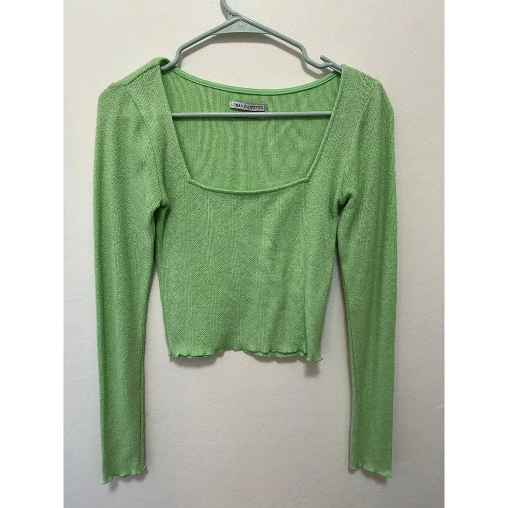Urban Outfitters Green‎ Knit Square Neck Long Sleeve Crop Top Small